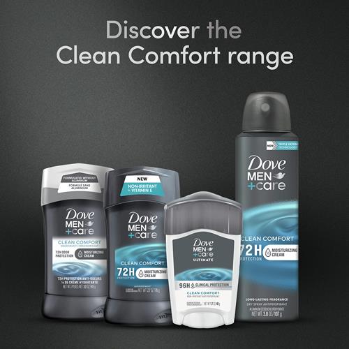 Dove Men + Care Antisudorifique protection clinique Clean Comfort en bâton pour hommes protection contre la sueur et les odeurs pendant 96 heures antisudorifique de force clinique avec 1/4 de crème hydratante 48 g