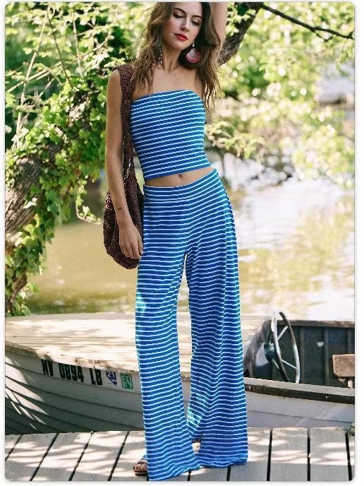 Ensemble Haut Bandeau Rayé et Pantalon Femme – Tenue Assortie 2 Pièces en Modal