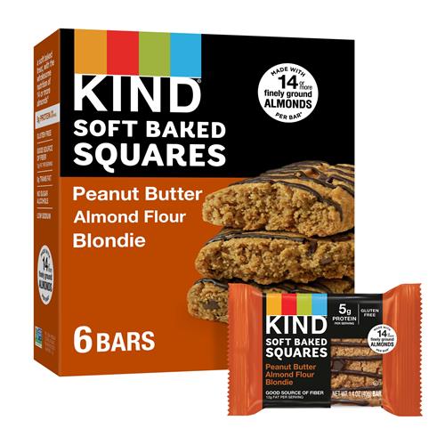 Kind Carrés Tendres, Blondie Farine Amande Cacahuètes, Barres de collation saines, Sans gluten, 5g de protéines, Lot de 6