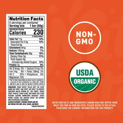 Barre Clif au Beurre de Noix - Chocolat Beurre de Cacahuète - Barres Énergétiques Farcies - Sans OGM - Bio USDA - Végétalienne - Faible Index Glycémique - 50 g (Paquet de 5)