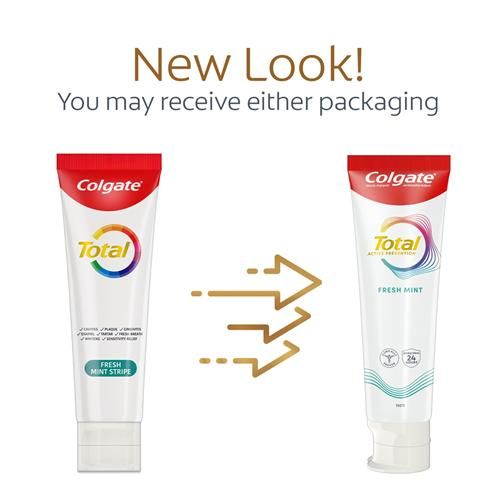 Dentifrice Colgate Total Bande Menthe Fraîche, Dentifrice Gel Menthe, Tube de 145 g
