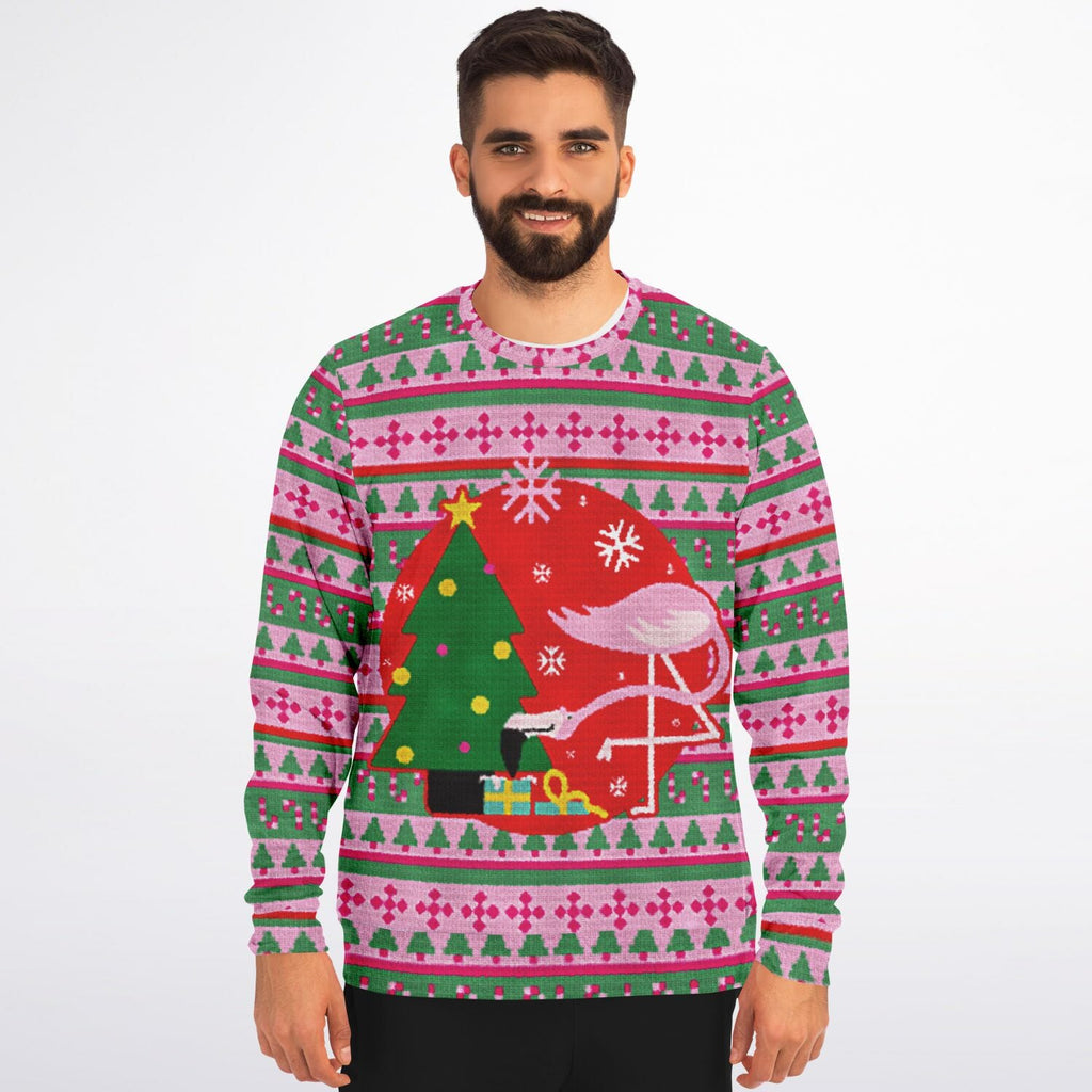 Sweat-shirt de Noël moche avec flamant rose maladroit