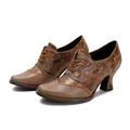 Escarpins Femme Chaussures Faites Main Vintage Mariage Soirée Talon Chaton Floral Bout Rond Élégant Cuir Premium Lacets Chaussures Taupe