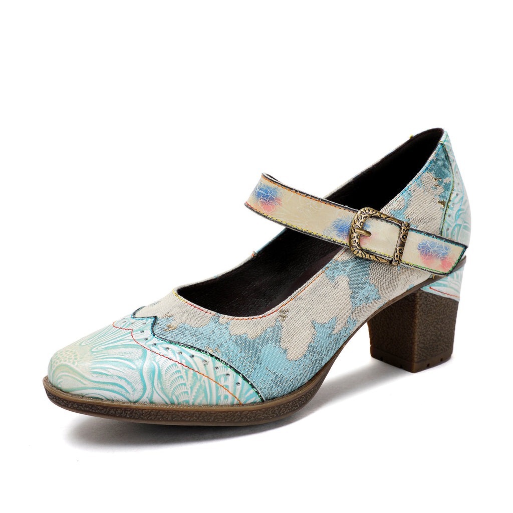 Escarpins Femme Faits Main Mariage Fête Élégants Vintage Cuir Boucle Bleu Clair
