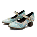 Escarpins Femme Faits Main Mariage Fête Élégants Vintage Cuir Boucle Bleu Clair
