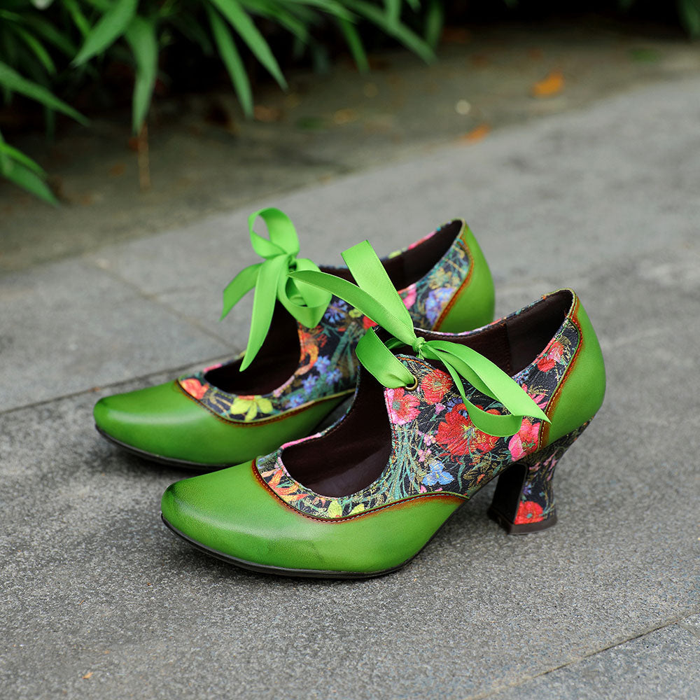 Escarpins Femme Mary Jane Chaussures Faites Main Chaussures Vintage Fête Extérieur Quotidien Talons Élégants Bohème