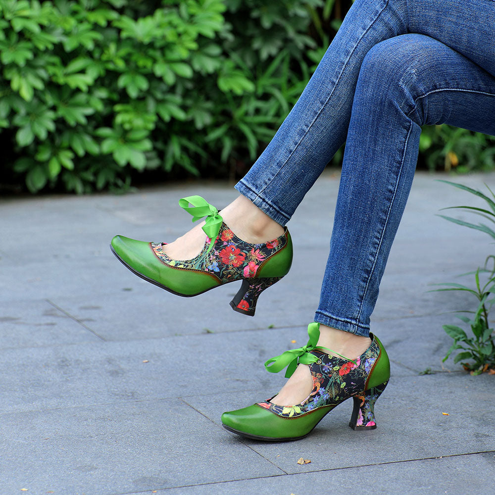 Escarpins Femme Mary Jane Chaussures Faites Main Chaussures Vintage Fête Extérieur Quotidien Talons Élégants Bohème
