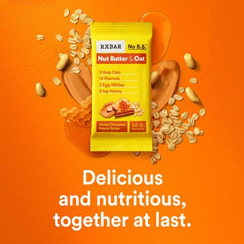 Rxbar Nut Butter And Oat Protein Bars, Protein Snacks, Snack Bars, Honey Cinnamon Peanut Butter, 9.7Oz Box (5 Bars)