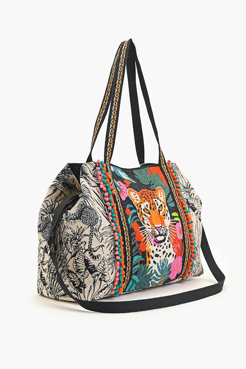 Sac cabas orné Léopard Tropical