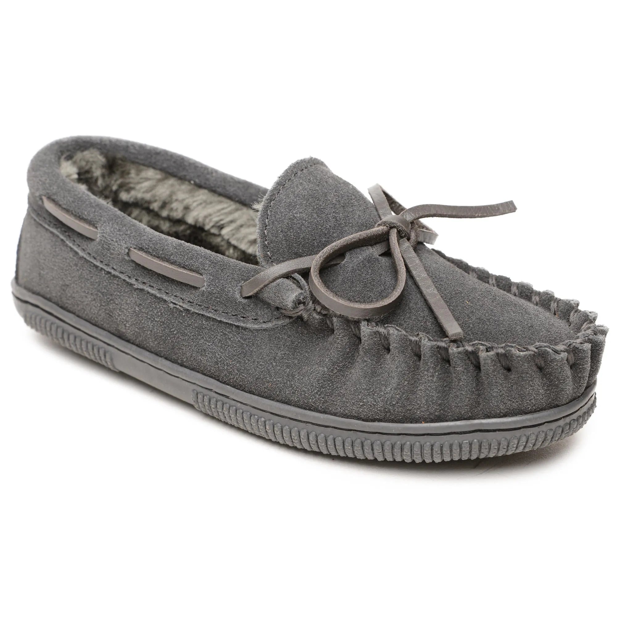 Minnetonka Pile Lined Hardsole Suede (Charbon) - Pantoufle pour enfant