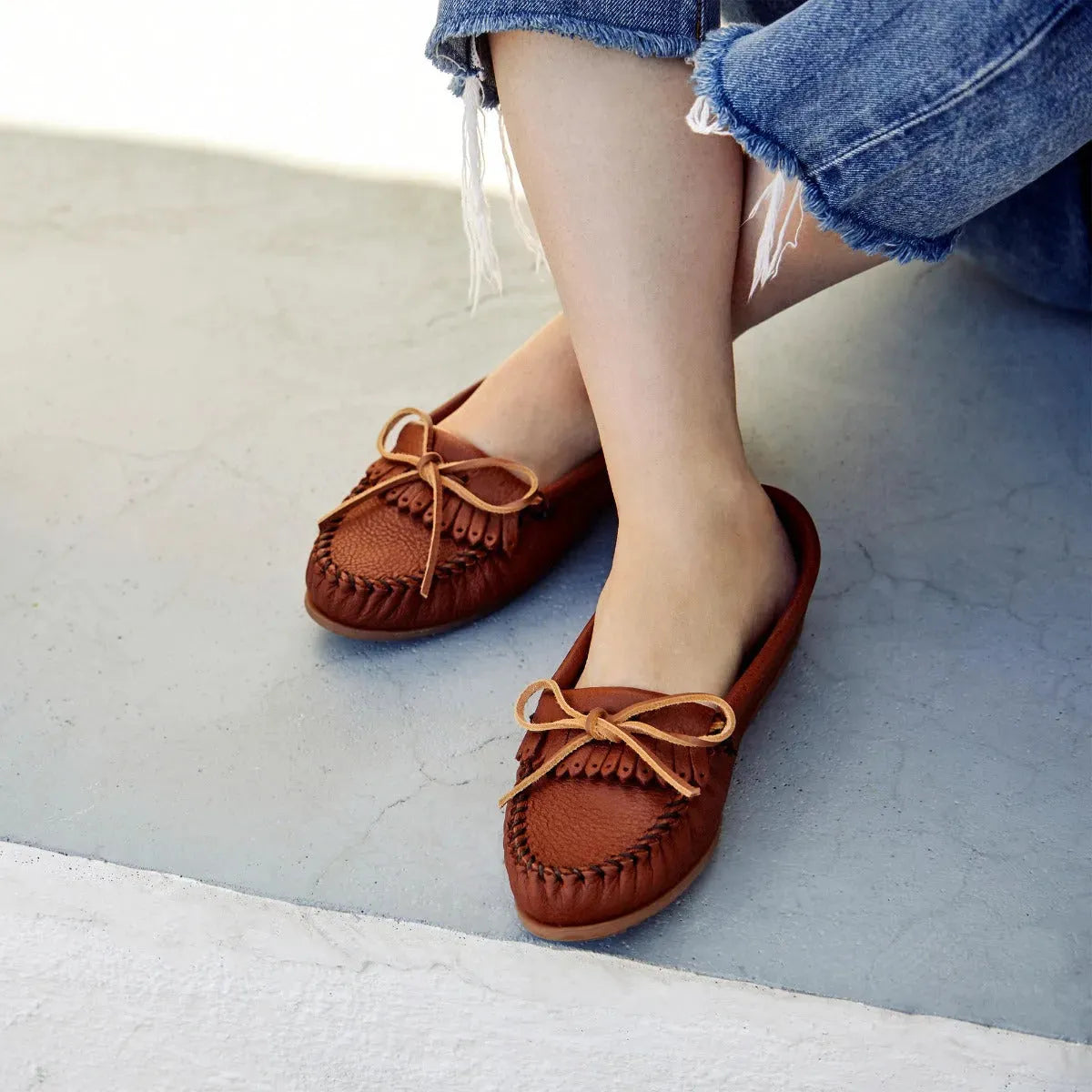 Minnetonka Deerskin Kilty Hardsole - Mocassin Femme
