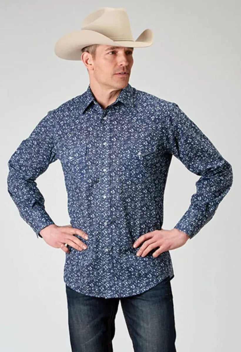 Chemise Western Homme à Imprimé Floral Roper (Bleu)