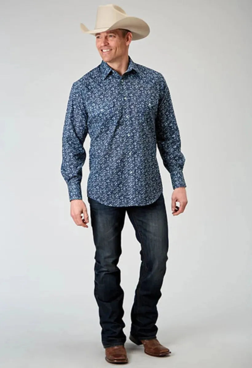 Chemise Western Homme à Imprimé Floral Roper (Bleu)