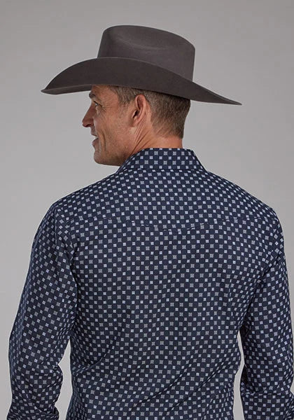 Chemise Western Homme Roper 2284 à Carreaux Blancs (Marine)