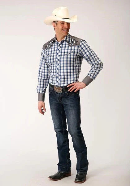 Roper 01018 Royal Plaid (Bleu) - Chemise Western Homme