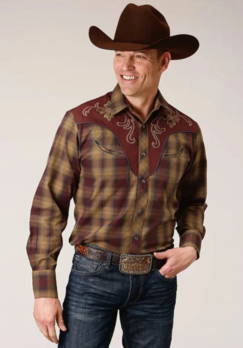 Chemise western Roper Redwood Ripple (brun) pour homme (liquidation)