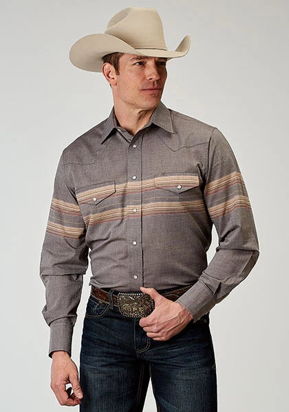 Chemise Western pour homme Roper 1965 Border Stripe (grise)