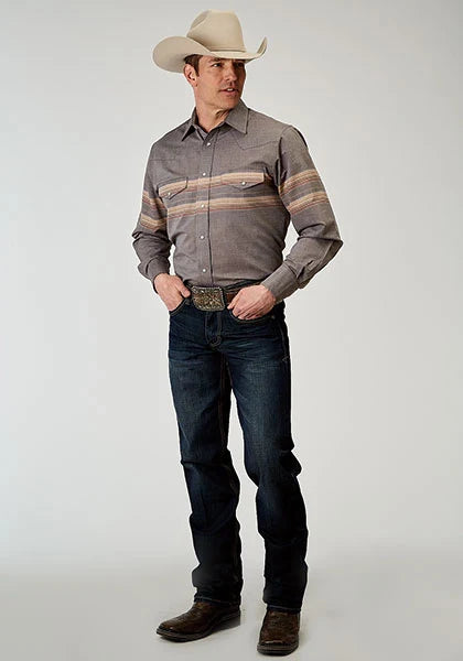 Chemise Western pour homme Roper 1965 Border Stripe (grise)