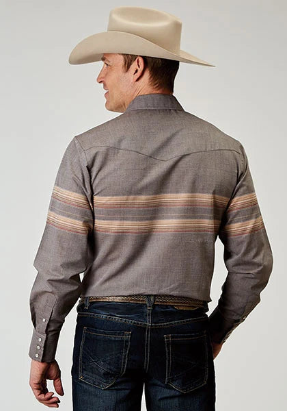 Chemise Western pour homme Roper 1965 Border Stripe (grise)