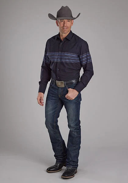 Chemise western Roper 2115 Border Stripe (noir) pour homme