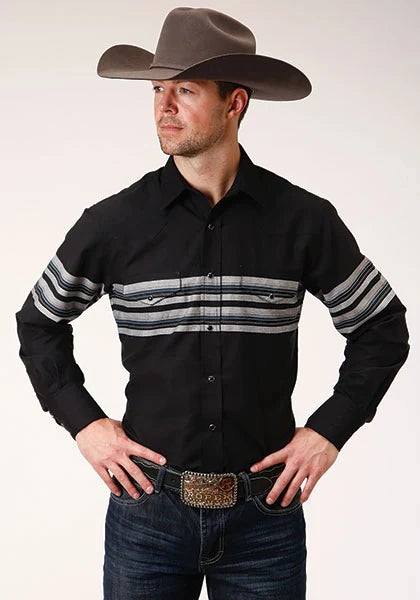 Chemise Western pour homme Roper 1203 Border Stripe (noir)