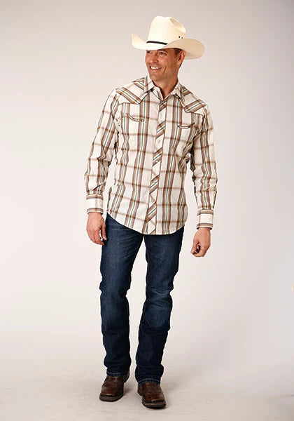 Roper 01633 Grande Chemise à Carreaux (Marron) - Chemise Western Homme