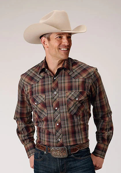 Chemise western Roper 1885 à carreaux multiples (marron) pour homme