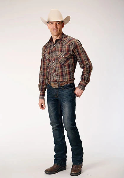 Chemise western Roper 1885 à carreaux multiples (marron) pour homme