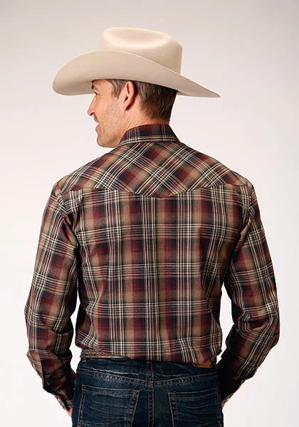 Chemise western Roper 1885 à carreaux multiples (marron) pour homme