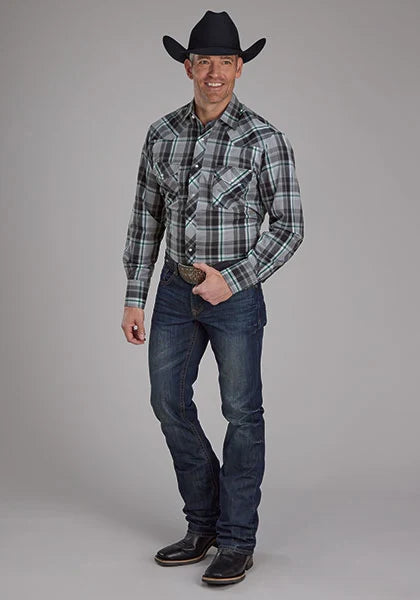 Chemise Western Roper 2105 à empiècements à carreaux (Gris) - Homme
