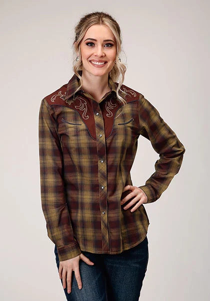Roper 1205 Chemise Western Fantaisie à Appliqué (Marron) - Femme