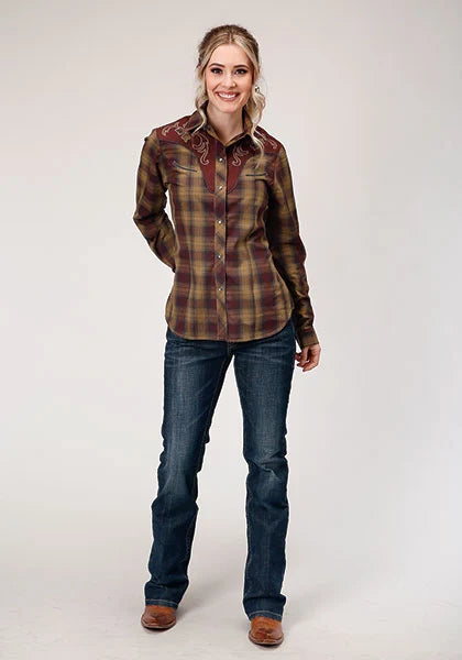 Roper 1205 Chemise Western Fantaisie à Appliqué (Marron) - Femme