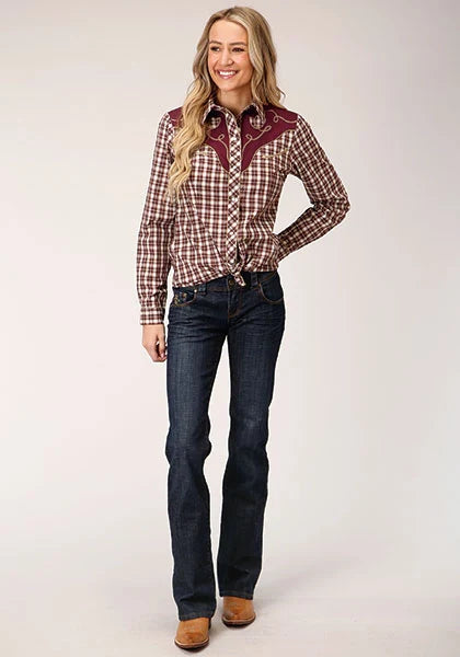 Roper 1207 Chemise western à petits carreaux (Bourgogne) pour femmes