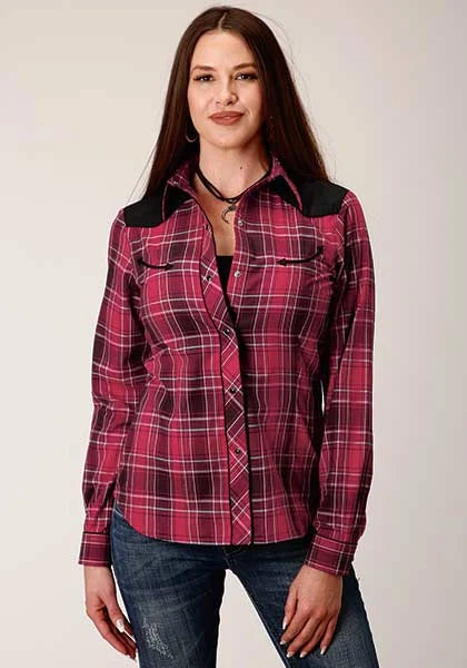 Chemise Western pour femme Roper 820 à empiècement fantaisie et carreaux (rouge)
