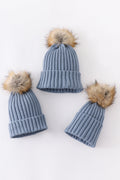 Bonnet à pompon en maille ardoise pour bébé, enfant en bas âge, adulte
