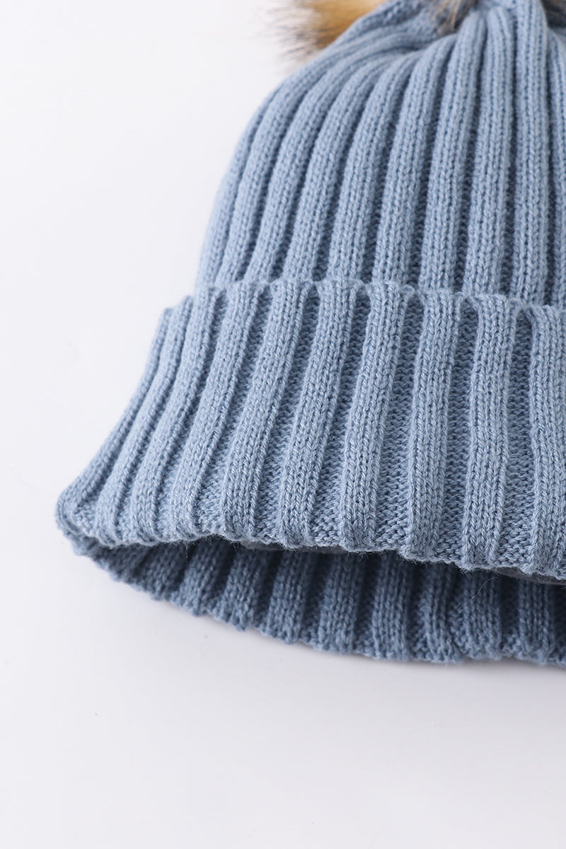 Bonnet à pompon en maille ardoise pour bébé, enfant en bas âge, adulte