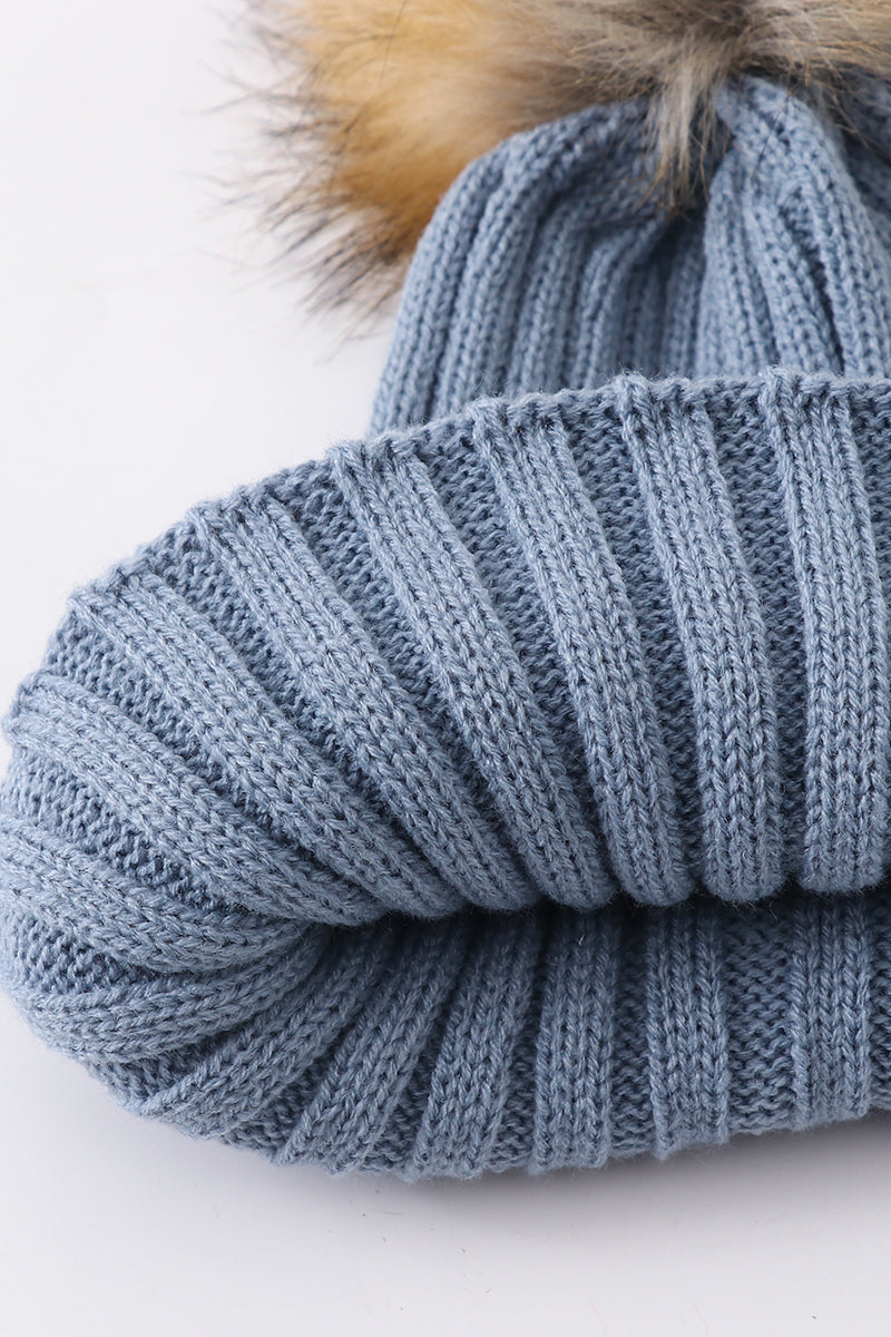 Bonnet à pompon en maille ardoise pour bébé, enfant en bas âge, adulte