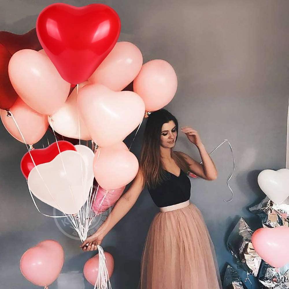 Lot de 100 ballons rouges et roses de 10 pouces en forme de cœur pour mariage, fête et célébration, ballons gonflables en latex à l'hélium pour la Saint-Valentin et anniversaire