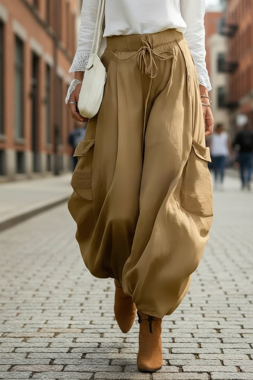 Pantalon décontracté ample à taille élastique et cordon de serrage | 5 coloris