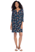 Tunique-Robe de plage Oceanside pour femme à manches 3/4 | Navy Birds of Paradise