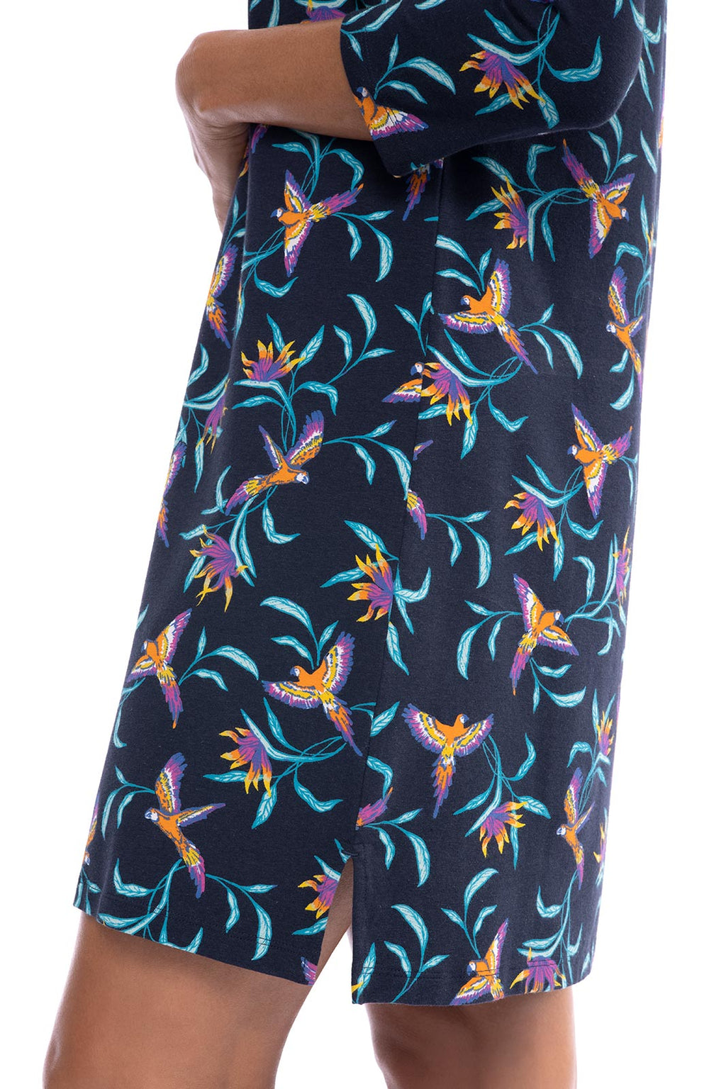 Tunique-Robe de plage Oceanside pour femme à manches 3/4 | Navy Birds of Paradise