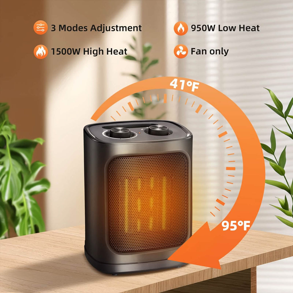Chauffage d'appoint en céramique portable 1500W avec thermostat, protection de sécurité et poignée de transport