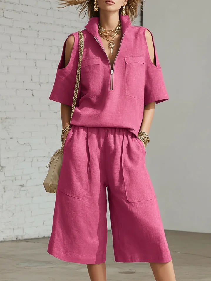 Ensemble deux pièces chemise à manches courtes et short ample | Décontracté