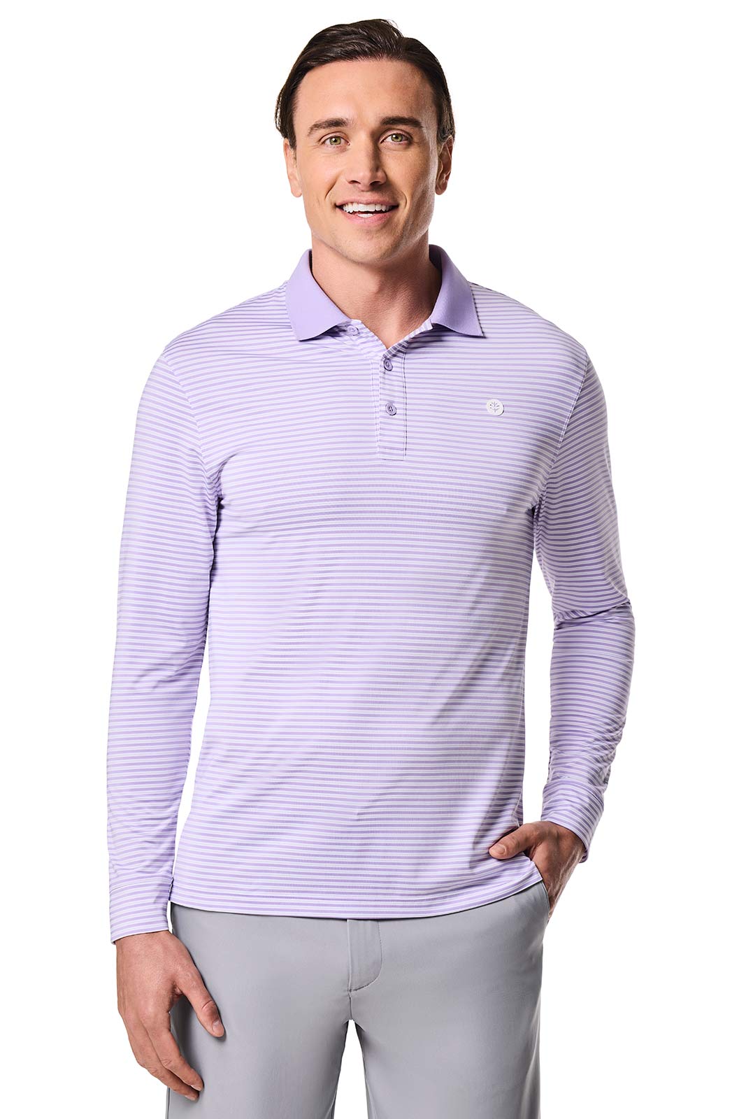 Polo de sport à manches longues Erodym pour hommes | Lavande/Rayures Blanches