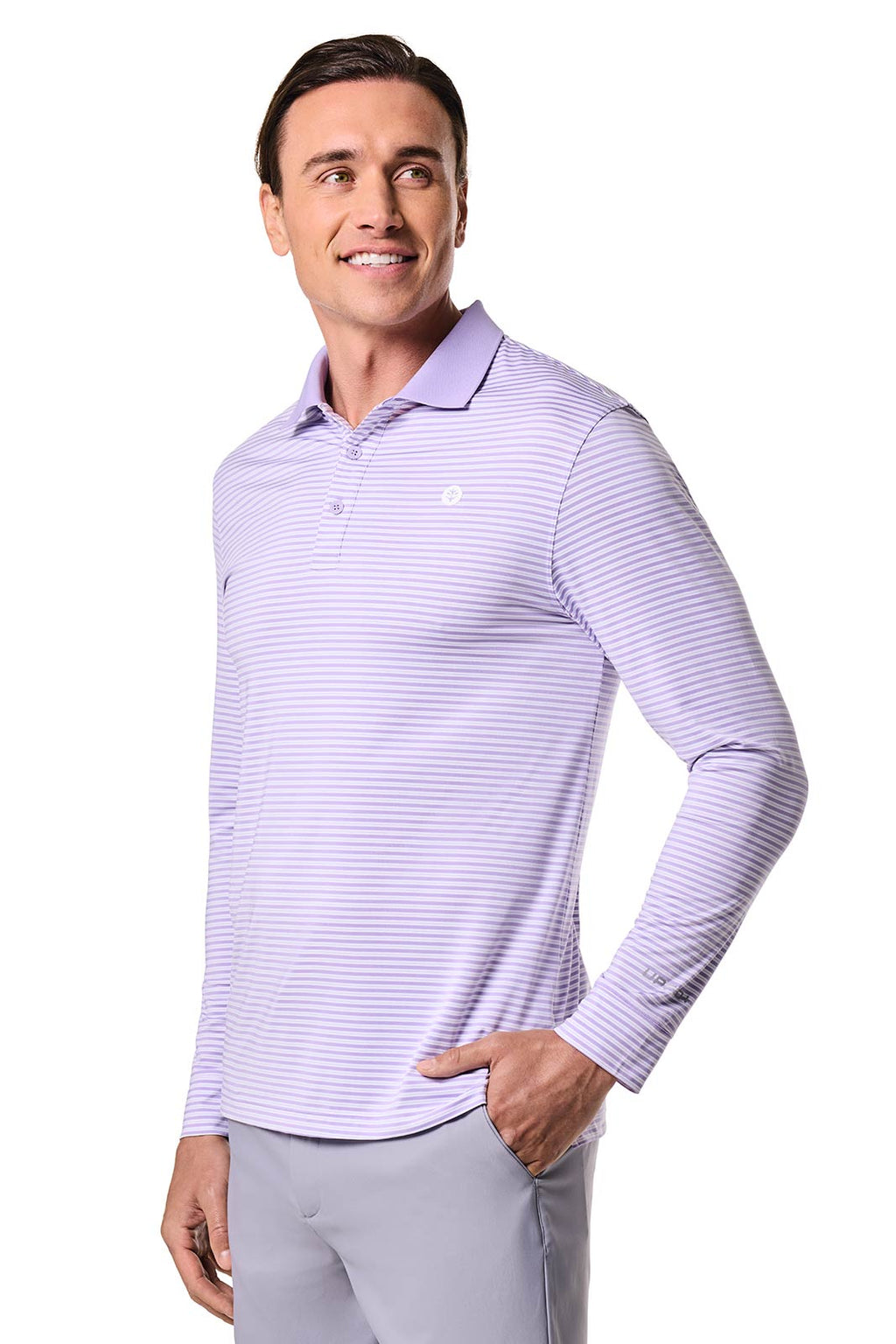 Polo de sport à manches longues Erodym pour hommes | Lavande/Rayures Blanches