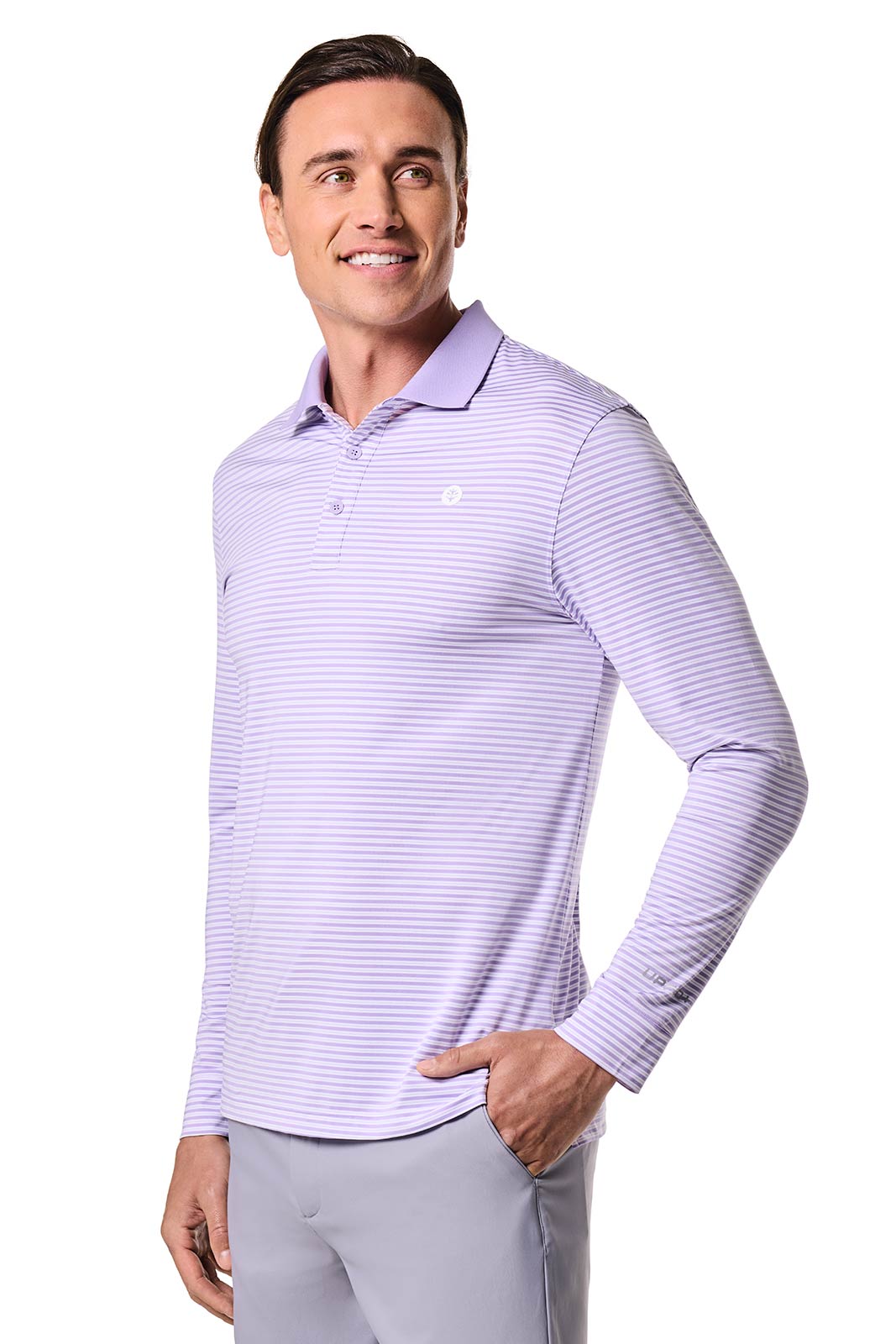 Polo de sport à manches longues Erodym pour hommes | Lavande/Rayures Blanches