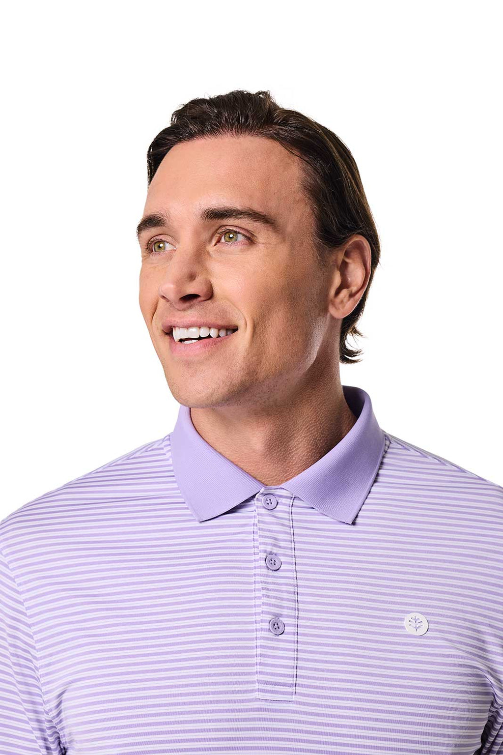 Polo de sport à manches longues Erodym pour hommes | Lavande/Rayures Blanches