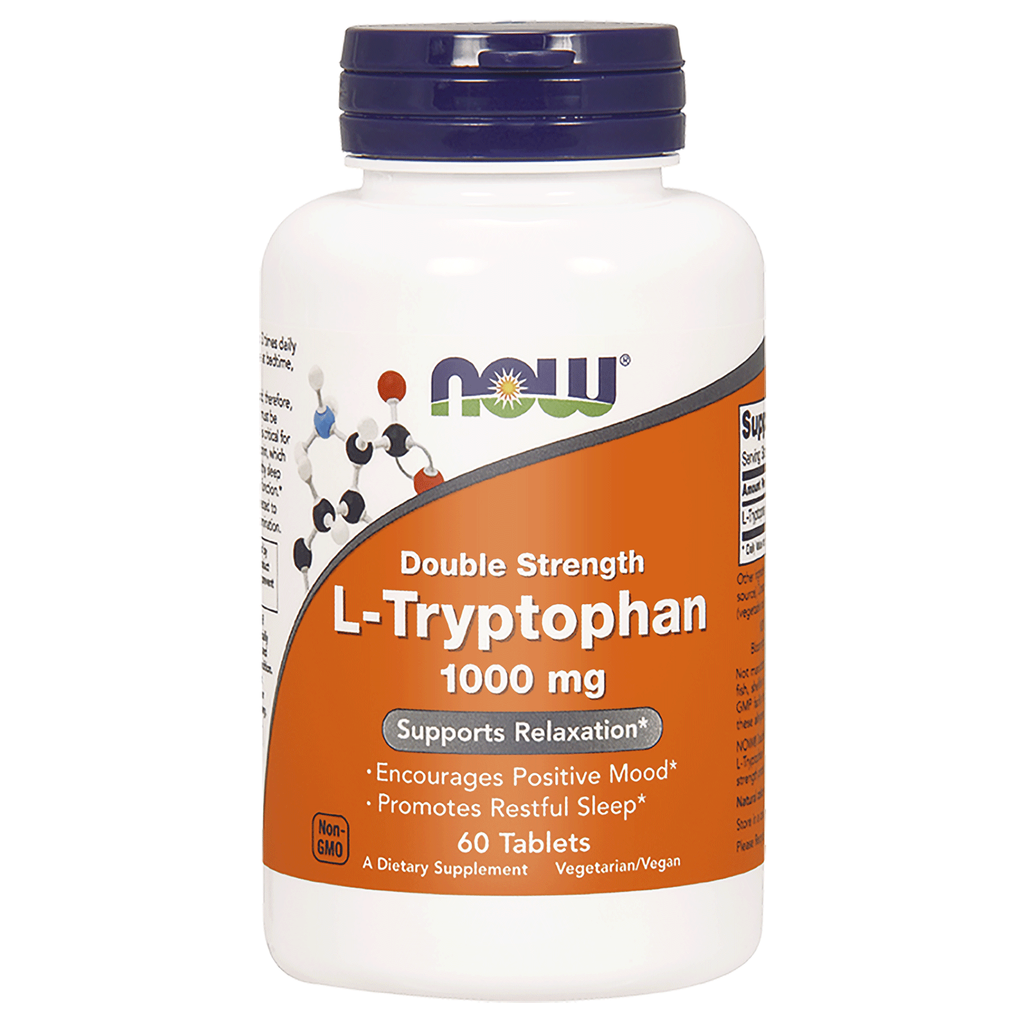 Now Foods L-Tryptophan Double Strength 1000 mg 60 Tablets - 0169 - 2 Pack
