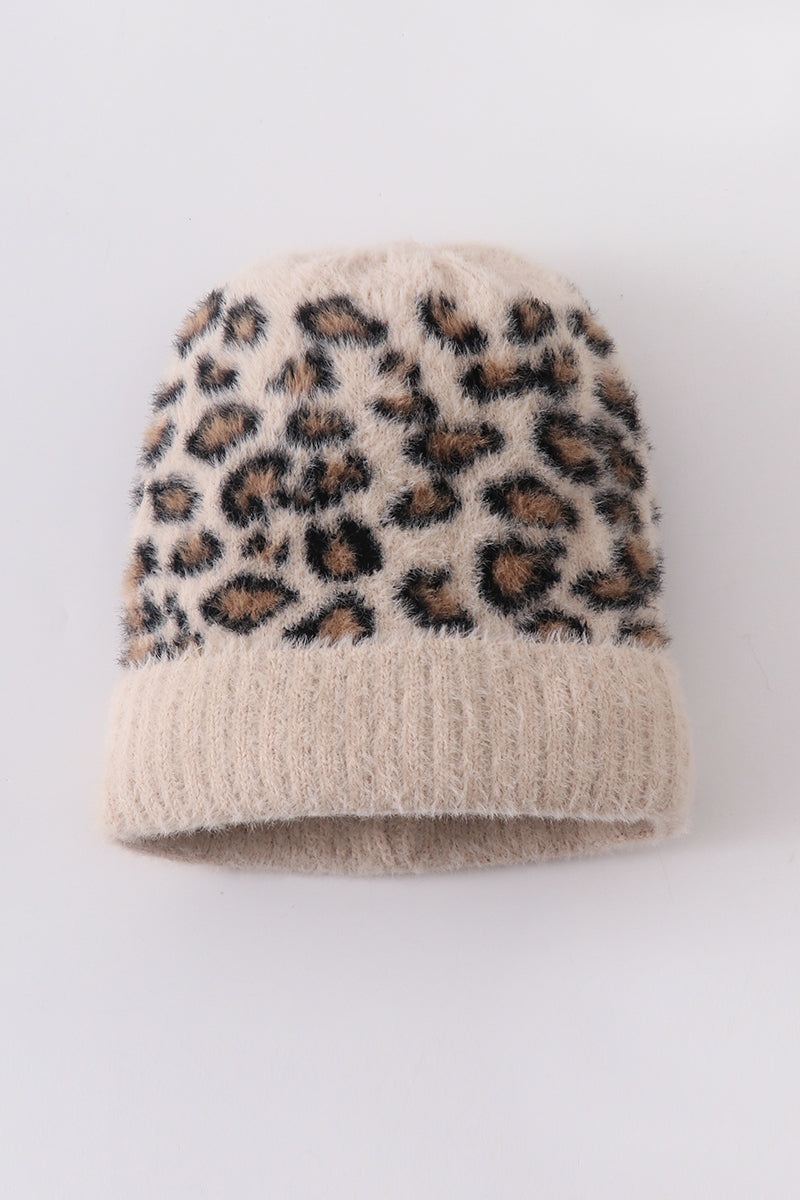 Bonnet léopard beige enfant/adulte