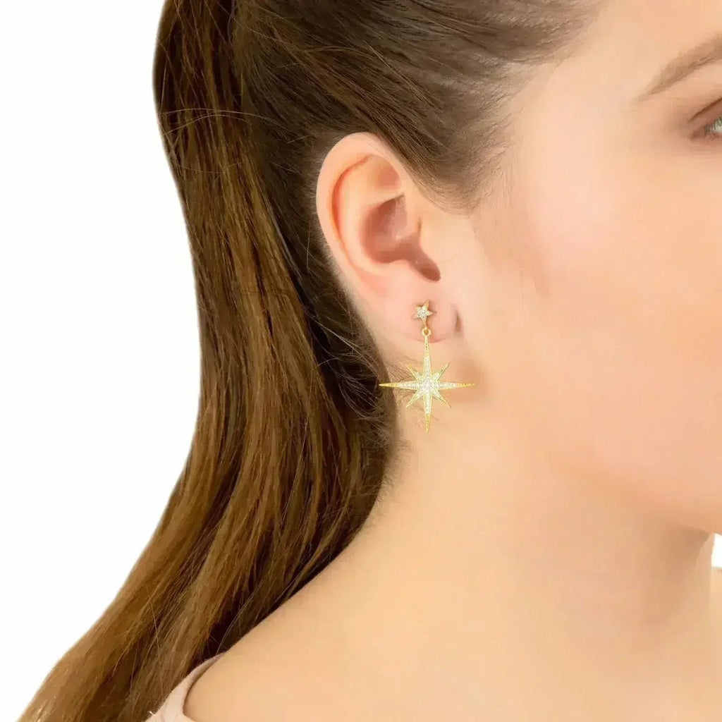 Boucles d'oreilles pendantes Petite Star Burst | Bijoux célestes en argent - Femstylo